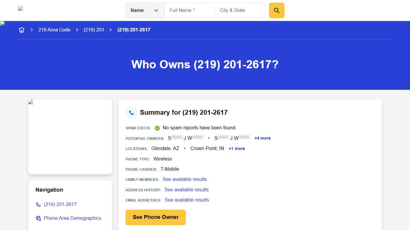 (219) 201-2617 Reverse Phone Lookup Anywho
